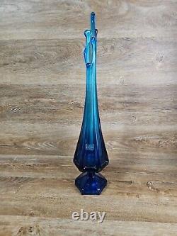 Viking Swung Glass Vase 19 Art Glass Blue Vase MCM 6 Panel Finger VTG