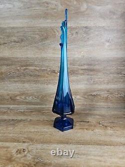 Viking Swung Glass Vase 19 Art Glass Blue Vase MCM 6 Panel Finger VTG