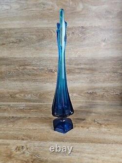 Viking Swung Glass Vase 19 Art Glass Blue Vase MCM 6 Panel Finger VTG