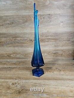 Viking Swung Glass Vase 19 Art Glass Blue Vase MCM 6 Panel Finger VTG