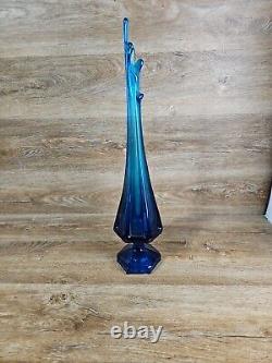 Viking Swung Glass Vase 19 Art Glass Blue Vase MCM 6 Panel Finger VTG