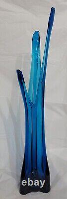 Viking Swung Glass Vase 26 Inch / 3 Three Fingers / Blue /mid Century Glass