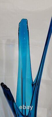 Viking Swung Glass Vase 26 Inch / 3 Three Fingers / Blue /mid Century Glass