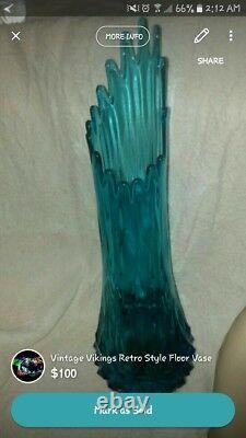 Vikings blue glass art floor vase 19