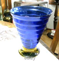 Vint Vase by Ca'deiVetrai Murano, Italy, Blue Blown Glass Beehive withAmber Base