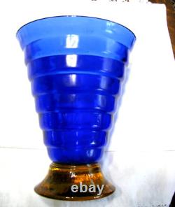 Vint Vase by Ca'deiVetrai Murano, Italy, Blue Blown Glass Beehive withAmber Base