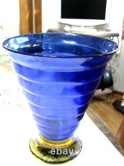 Vint Vase by Ca'deiVetrai Murano, Italy, Blue Blown Glass Beehive withAmber Base