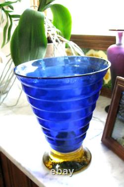 Vint Vase by Ca'deiVetrai Murano, Italy, Blue Blown Glass Beehive withAmber Base