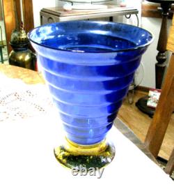 Vint Vase by Ca'deiVetrai Murano, Italy, Blue Blown Glass Beehive withAmber Base