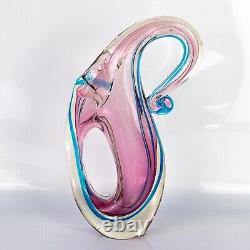 Vintage 12 Arte Nuova Pustetto & Zanetti Murano Pink & Blue Sommerso Glass Vase