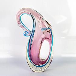 Vintage 12 Arte Nuova Pustetto & Zanetti Murano Pink & Blue Sommerso Glass Vase