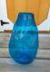 Vintage 16 Blenko Glass Blown Vase Marine Ocean Blue Glass MCM Dimpled Pinched