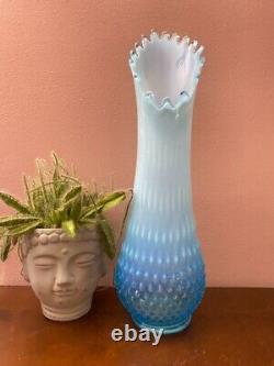 Vintage 16 Fenton Hobnail Blue Opalescent Vase, Swung/ Stretch Bud Vase