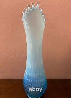 Vintage 16 Fenton Hobnail Blue Opalescent Vase, Swung/ Stretch Bud Vase