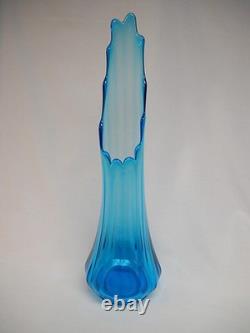 Vintage 18 L. E. SMITH PEACOCK BLUE COLUMN RIBBED FAT BOTTOM SWUNG VASE-VG