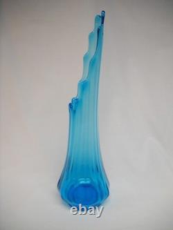 Vintage 18 L. E. SMITH PEACOCK BLUE COLUMN RIBBED FAT BOTTOM SWUNG VASE-VG