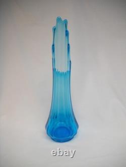 Vintage 18 L. E. SMITH PEACOCK BLUE COLUMN RIBBED FAT BOTTOM SWUNG VASE-VG