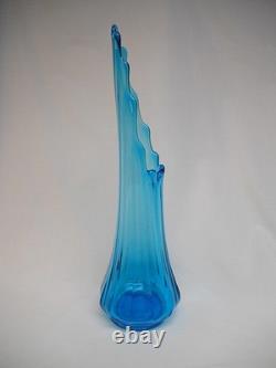 Vintage 18 L. E. SMITH PEACOCK BLUE COLUMN RIBBED FAT BOTTOM SWUNG VASE-VG