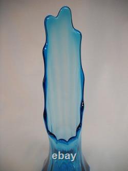 Vintage 18 L. E. SMITH PEACOCK BLUE COLUMN RIBBED FAT BOTTOM SWUNG VASE-VG