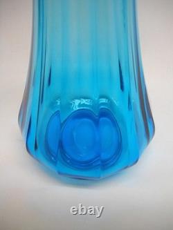 Vintage 18 L. E. SMITH PEACOCK BLUE COLUMN RIBBED FAT BOTTOM SWUNG VASE-VG