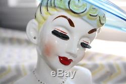 Vintage 1950's Blown Glass Hat Napco Lady Head Vase Spanish Senorita Cobalt