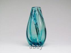 Vintage 1970's Signed By Robert Barber Blue Art Glass Vase. 9 1/2 H By 4 1/2 W