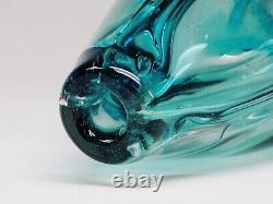 Vintage 1970's Signed By Robert Barber Blue Art Glass Vase. 9 1/2 H By 4 1/2 W