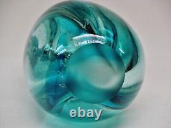 Vintage 1970's Signed By Robert Barber Blue Art Glass Vase. 9 1/2 H By 4 1/2 W