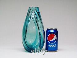 Vintage 1970's Signed By Robert Barber Blue Art Glass Vase. 9 1/2 H By 4 1/2 W