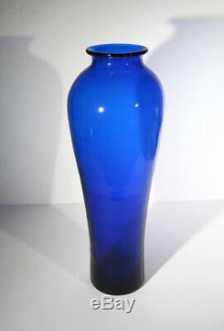 Vintage 1980's Blenko COBALT BLUE Blown Glass VASE 16 Tall