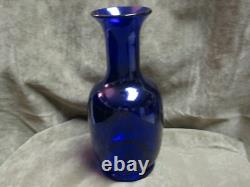 Vintage 1980's Tiara Exclusive Cobalt Blue Art Glass Vase Diamond Optic Taller