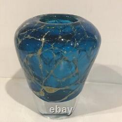 Vintage 1980s MDINA GLASS Small Art Studio Vase Blue MALTESE