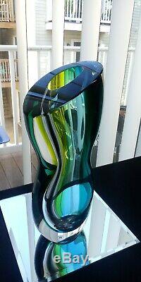 Vintage 1990's KOSTA BODA GREEN BLUE VASE ODD SHAPED 12