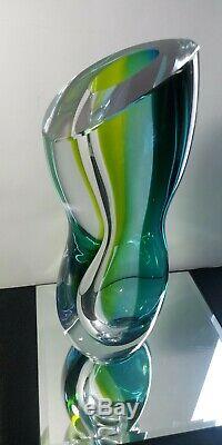 Vintage 1990's KOSTA BODA GREEN BLUE VASE ODD SHAPED 12