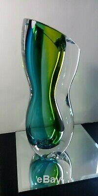 Vintage 1990's KOSTA BODA GREEN BLUE VASE ODD SHAPED 12