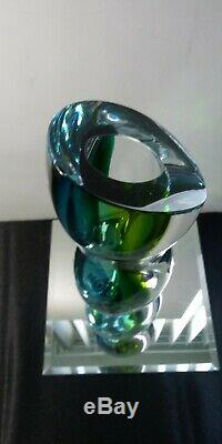 Vintage 1990's KOSTA BODA GREEN BLUE VASE ODD SHAPED 12