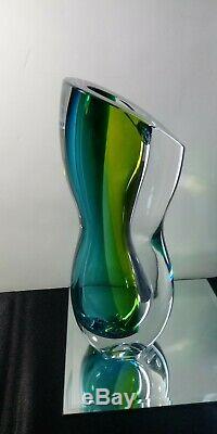 Vintage 1990's KOSTA BODA GREEN BLUE VASE ODD SHAPED 12