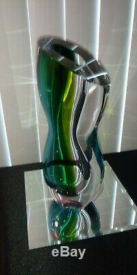 Vintage 1990's KOSTA BODA GREEN BLUE VASE ODD SHAPED 12