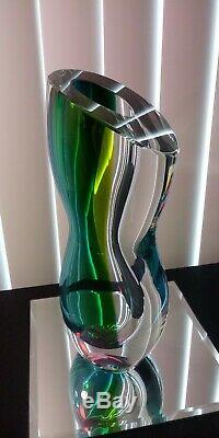 Vintage 1990's KOSTA BODA GREEN BLUE VASE ODD SHAPED 12