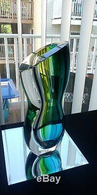 Vintage 1990's KOSTA BODA GREEN BLUE VASE ODD SHAPED 12