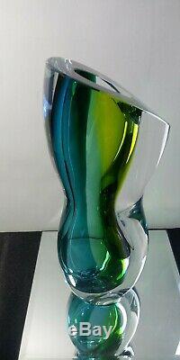 Vintage 1990's KOSTA BODA GREEN BLUE VASE ODD SHAPED 12