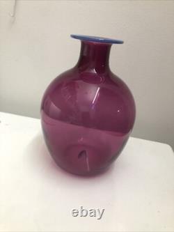 Vintage 1991 Heron Fine Hand Blown Glass Vase Purple/Plum and Blue Vase RARE