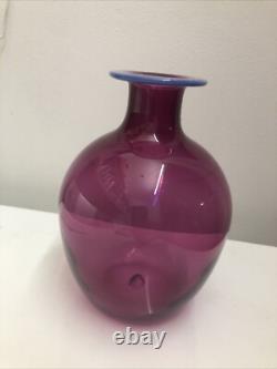 Vintage 1991 Heron Fine Hand Blown Glass Vase Purple/Plum and Blue Vase RARE
