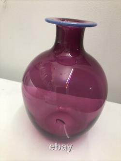 Vintage 1991 Heron Fine Hand Blown Glass Vase Purple/Plum and Blue Vase RARE