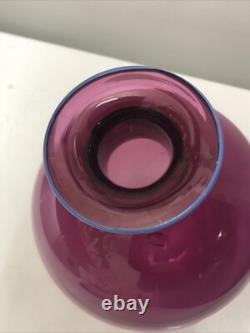 Vintage 1991 Heron Fine Hand Blown Glass Vase Purple/Plum and Blue Vase RARE
