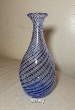 Vintage 20th Century Turkish Pasabahce Blue Spiral Pattern Hand Blown Glass Vase