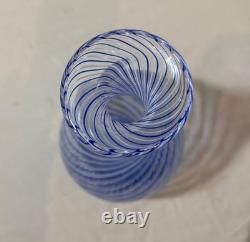 Vintage 20th Century Turkish Pasabahce Blue Spiral Pattern Hand Blown Glass Vase