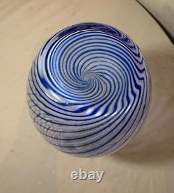 Vintage 20th Century Turkish Pasabahce Blue Spiral Pattern Hand Blown Glass Vase