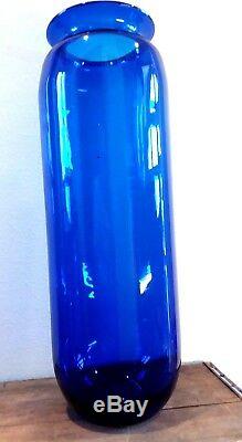 Vintage 24 Massive Tall Blenko Glass Floor Vase Architectural Cobalt Blue