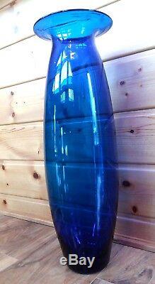 Vintage 26 Massive Tall Blenko Glass Floor Vase Architectural Cobalt
